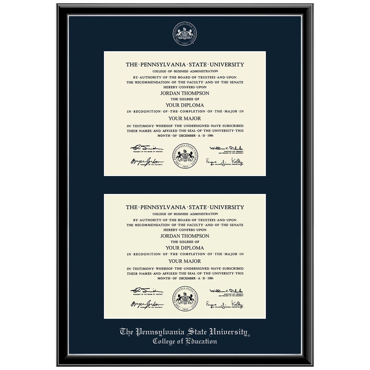 #102 College of Education double diploma frame Onexa Silver (Black)